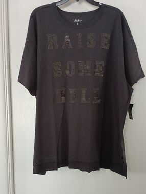 torrid Charcoal Short-Sleeve Studded 'Raise Some Hell' Graphic Tee